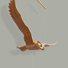 Load image into Gallery viewer, Carved Pine Owl Mobile in flight