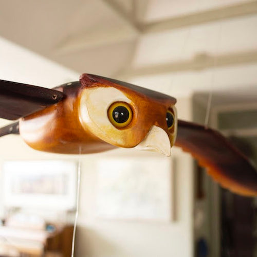 Close up of Owl Mobile - WoodwingsCreations